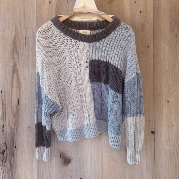 aerie Sweaters - Aerie boxy oversized patchwork crewneck eyelet blue Women's size Large